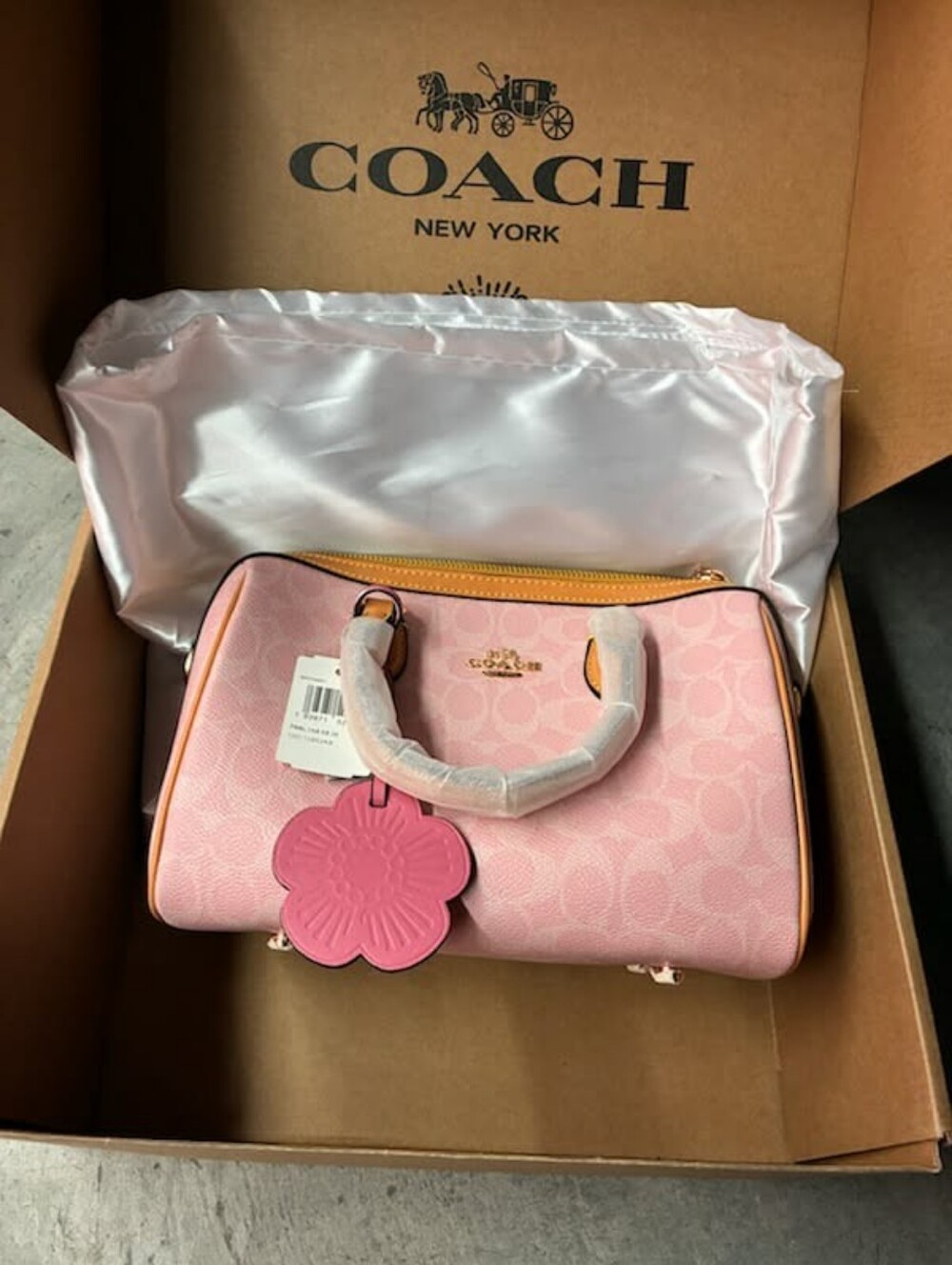 Coach Pink Leather Satchel with Floral Charm and Gold Hardware - Picture 3 of 10